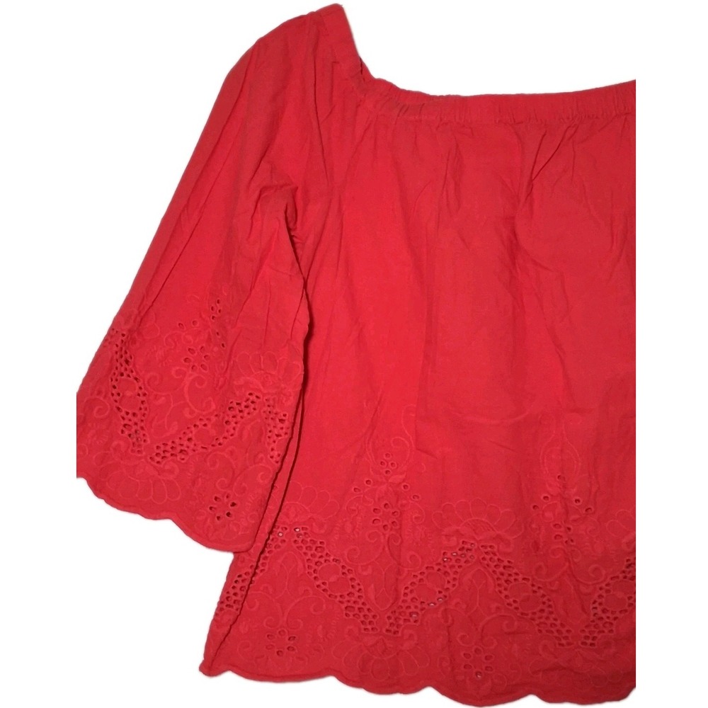 (2) F21 Off Shoulder Top Cotton Eyelet Embroidered Blouse Bright Red & Ice Blue - Picture 3 of 12